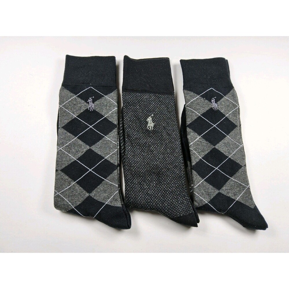 Polo Ralph Lauren Men's 3 Pair Crew Business Dress Socks Grey Black One Size
